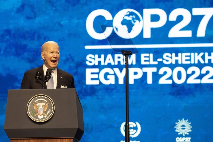 11 November 2022, Egypt, Sharm El-Sheikh: US President Joe Biden speaks during the 2022 United Nations Climate Change Conference COP27. Photo: Gehad Hamdy/dpa