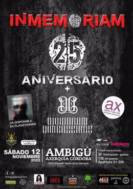 Archivo - Cartel del concierto de la banda Inmemoriam, que celebra sus 25 años el día 12 en Ambigú Axerquía.
