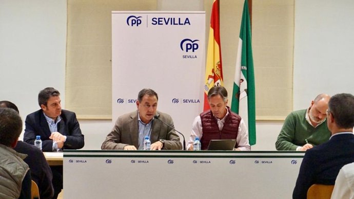 El presidente del PP de Sevilla, Ricardo Sánchez, durante la reunión de la comarcal de la Sierra Sur.