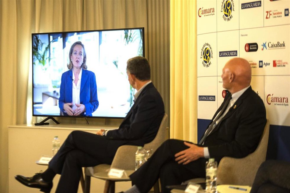 La vicepresidenta primera y ministra de Asuntos Económicos y Transformación Digital, Nadia Calviño, en una intervención telemática en el XXVII Encuentro de Economía.