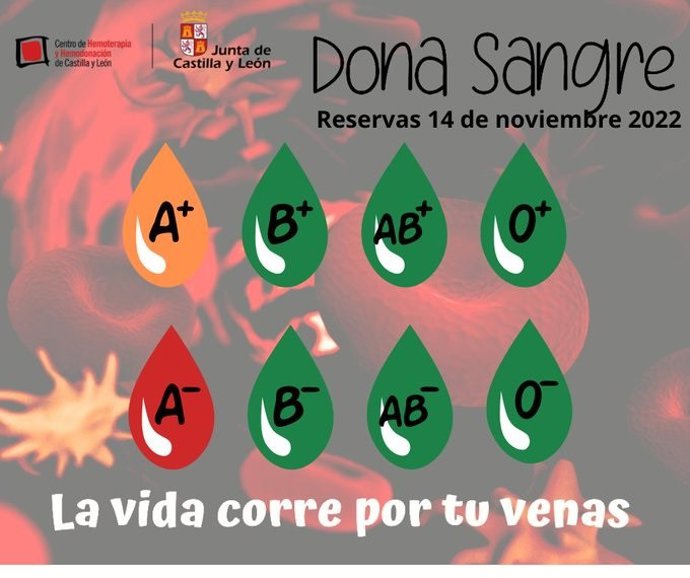 Gráfico difundido por Dona Sangre CyL sobre el estado de las reservas de sangre a 14 de noviembre