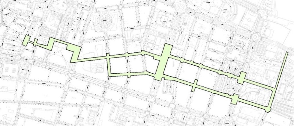 Mapa del corredor previsto por el Ayuntamiento de Logroño para una plataforma única entre la UR y el Casco Histórico.