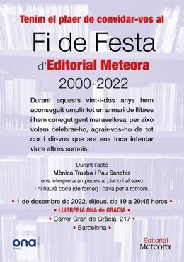 Cartel del acto de despedida de la editorial Meteora en Barcelona
