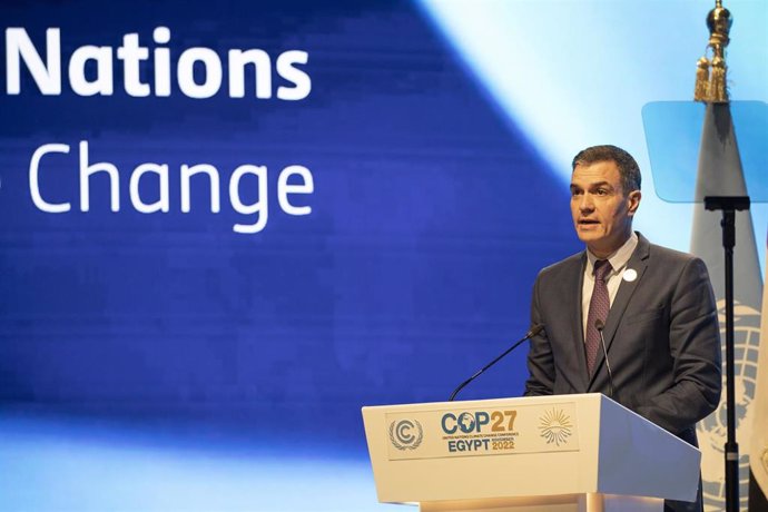 El presidente del Gobierno, Pedro Sánchez, durante la cumbre del clima COP27 organizada por Naciones Unidas en Egipto.