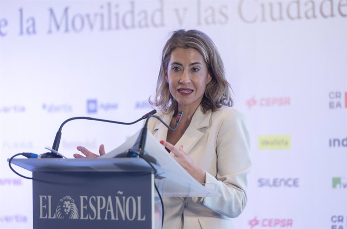 La ministra de Transportes, Movilidad y Agenda Urbana, Raquel Sánchez, interviene durante el III Simposio del Observatorio de la Movilidad y las Ciudades de 'El Español', en el Hotel The Westin Palace de Madrid, a 14 de noviembre de 2022, en Madrid (Esp