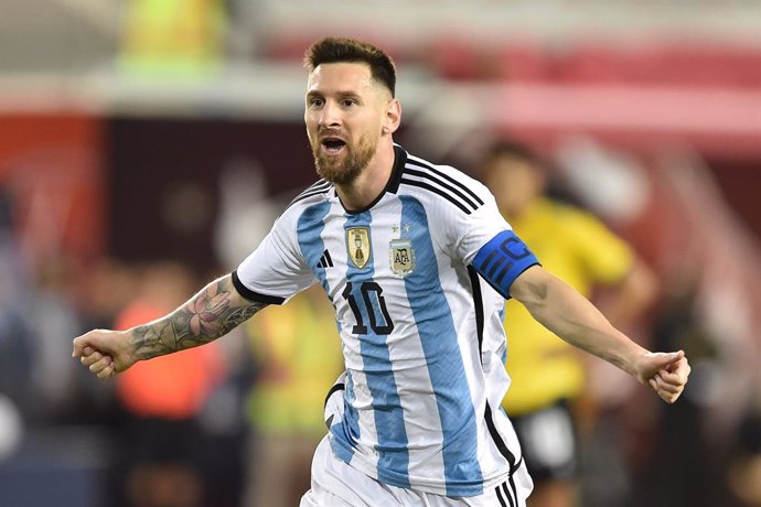 Archivo - 27 September 2022, US, Harrison: Argentina's Lionel Messi celebrates after scoring a goal during the friendly soccer match between Argentina and Jamaica at Red Bull Arena. Photo: Brooks Von Arx/ZUMA Press Wire/dpa