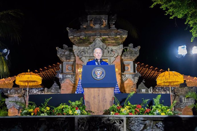 El presidente de Estados Unidos, Joe Biden, en rueda de prensa en la víspera de la cumbre del G20 en Nusa Dua, Indonesia