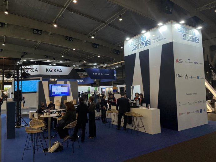 Escaparate del Smart Ports 2022 en el Smart City Expo World Congress, que se celebra los días 15, 16 y 17 en el recinto Gran Via de la Fira de Barcelona