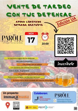 Cartel del programa de monólogos de divulgación científica 'Vente de tardeo con tus defensas'.