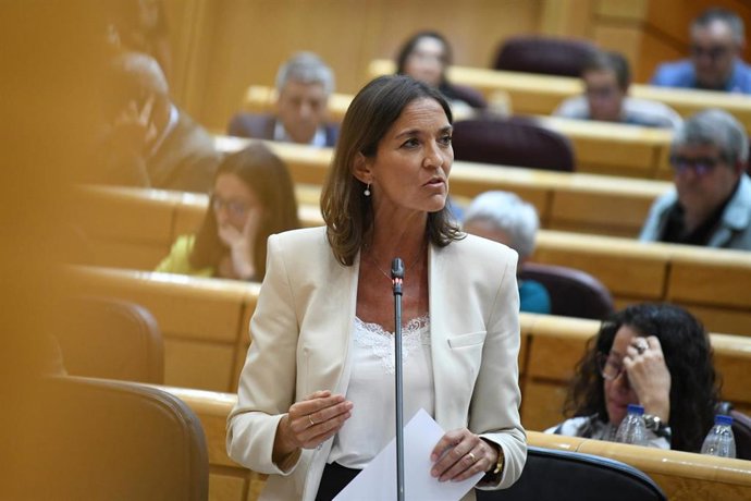 Archivo - La ministra de Industria, Comercio y Turismo, Reyes Maroto, interviene en una sesión de control al Gobierno en el Senado, a 4 de octubre de 2022, en Madrid (España). El grupo popular lleva a la sesión de control del Senado algunos de los asunt