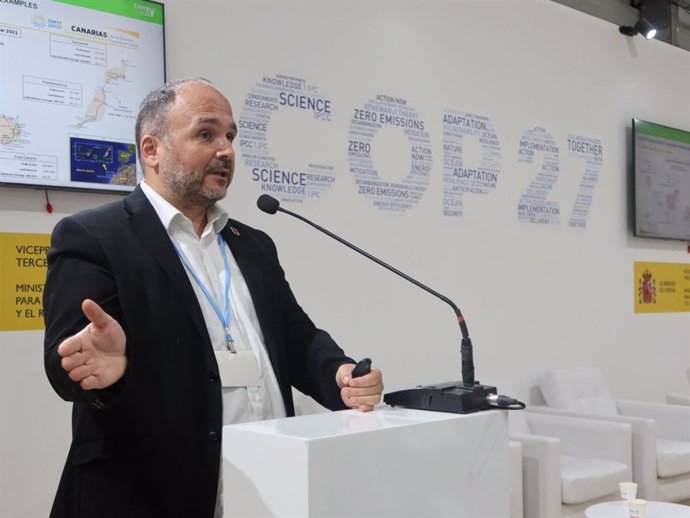 El consejero de Transición Ecológica del Gobierno de Canarias, José Antonio Valbuena, en la 'Cumbre del Clima' de Egipto