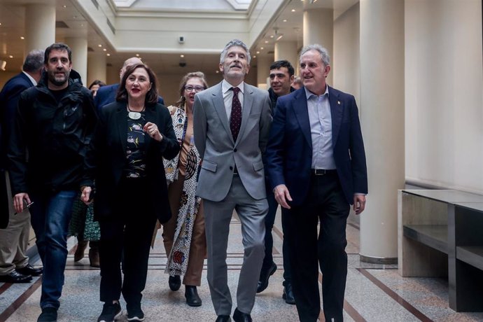 El ministro del Interior, Fernando Grande-Marlaska, a su llegada a la sesión de control al Gobierno en el Senado