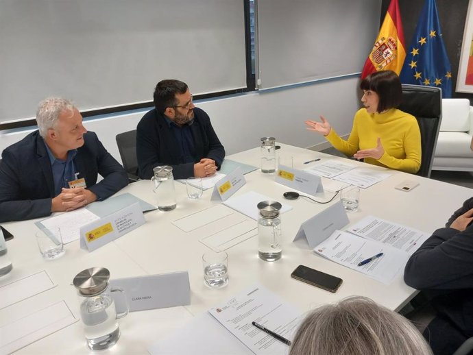 El secretario general de MÉS per Mallorca y conseller insular de Promoción Económica, Jaume Alzamora, y el senador autonómico de MÉS, Vicen Vidal, en una reunión con la ministra de Ciencia, Diana Morant.
