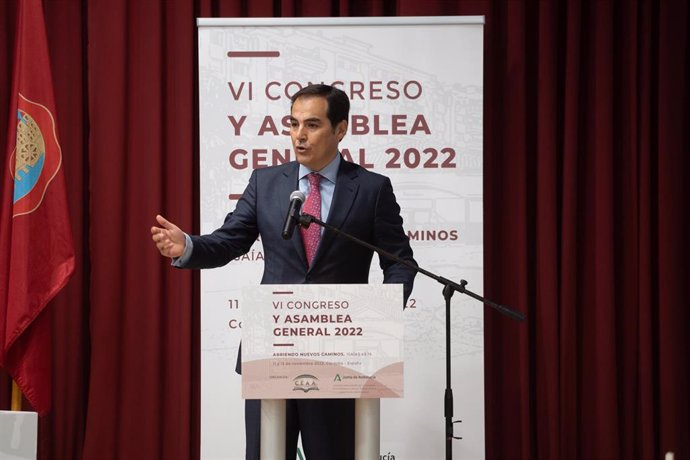 El consejero de Justicia, Administración Local y Función Pública, José Antonio Nieto, interviene en la Asamblea General del Consejo Evangélico Autonómico de Andalucía (CEAA), en una foto de archivo.