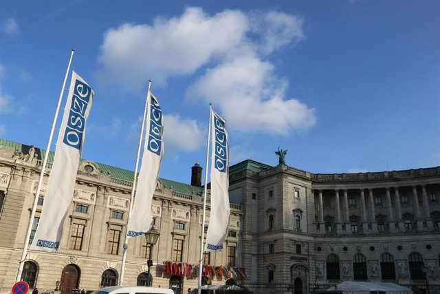 Archivo - Imagender archivo del estandarte de la OSCE en Viena. 