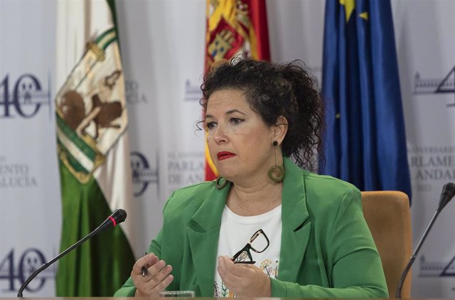 La diputada de Adelante Andalucía Maribel Mora, en una foto de archivo en rueda de prensa en el Parlamento.