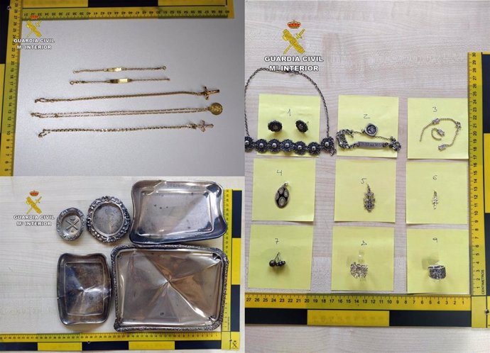 Imagen de joyas recuperadas por la Guardia Civil