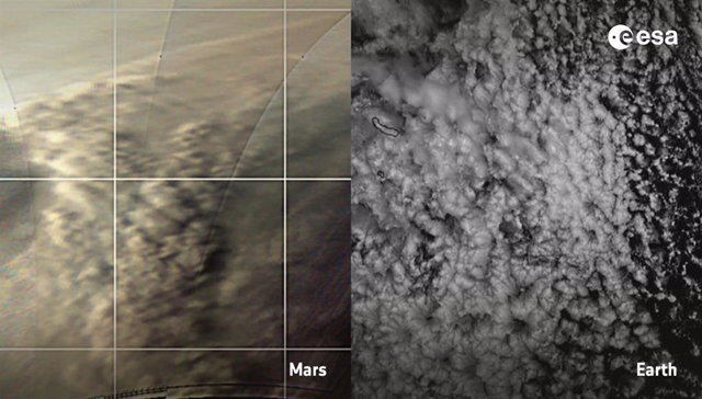 Patrones similares de nubes en Marte y en la Tierra