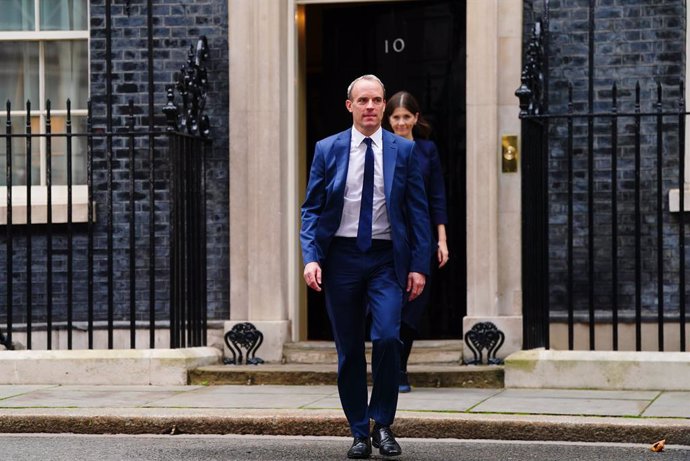 26 October 2022, United Kingdom, London: UK Deputy Prime Minister Dominic Raab, leaves Downing Street after the first Cabinet meeting with Rishi Sunak as UK Prime Minister. Photo: Victoria Jones/PA Wire/dpa