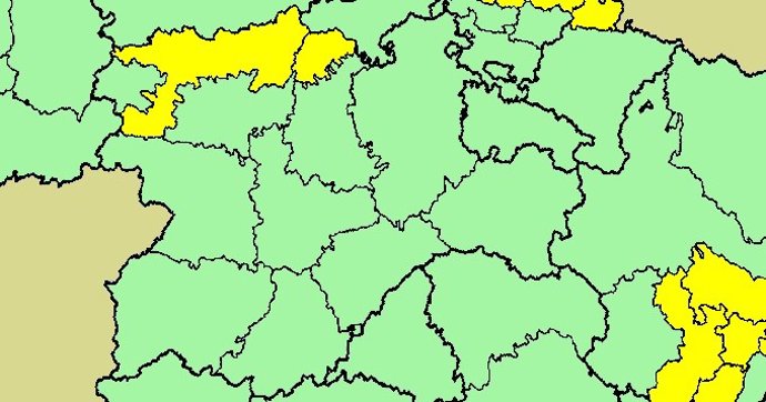 Mapa elaborado por la Aemet con las zonas en las que se activa aviso amarillo por acumulación de nieve