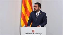 El presidente de la Generalitat, Pere Aragons, este jueves en el Palau de la Generalitat