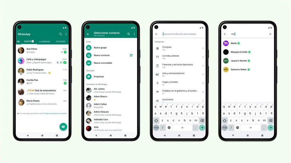Captura del nuevo servicio de búsqueda de empresas en WhatsApp