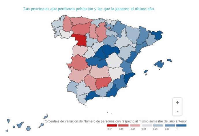 Mapa de elaboración propia sobre la evolución de la población por provincias