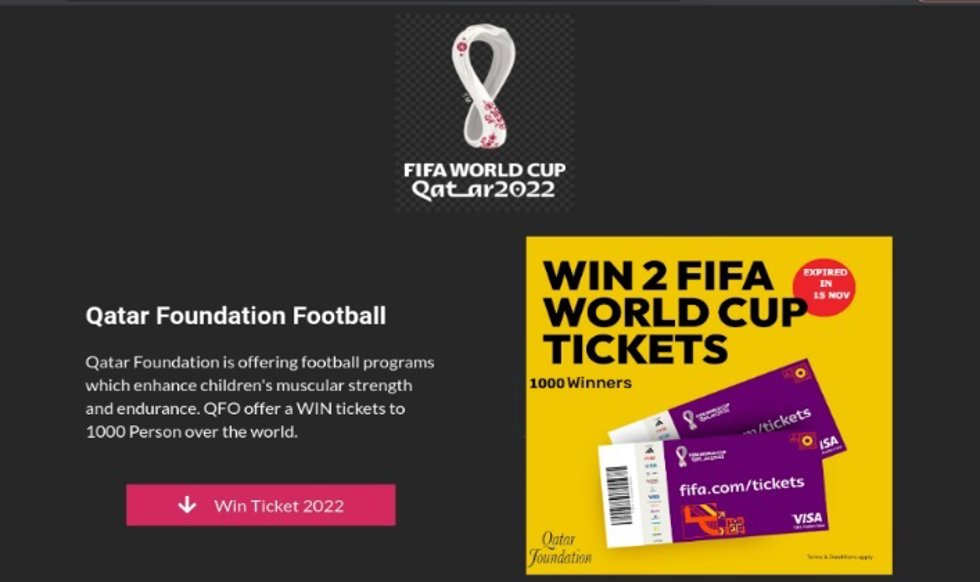 Ejemplo de página de 'phishing' que aprovecha el Mundial de Qatar 2022