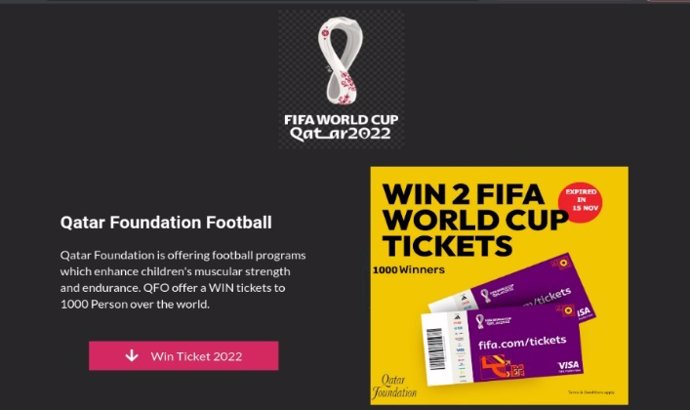 Ejemplo de página de 'phishing' que aprovecha el Mundial de Qatar 2022