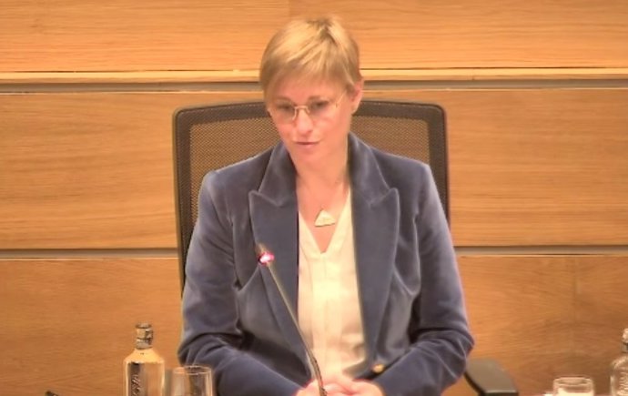 La vicepresidenta de Foment del Treball y candidata a presidir la Confederación Española de Organizaciones Empresariales (CEOE), Virginia Guinda, este viernes en un encuentro telemático