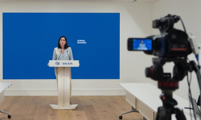 La secretaria general del PPdeG, Paula Prado, en rueda de prensa en la sede de los populares gallegos.