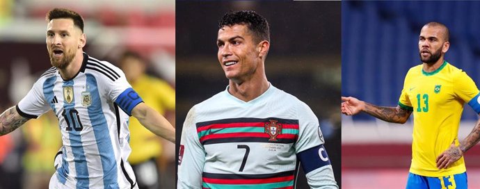 Leo Messi (Argentina), Cristiano Ronaldo (Portugal) y Dani Alves (Brasil)