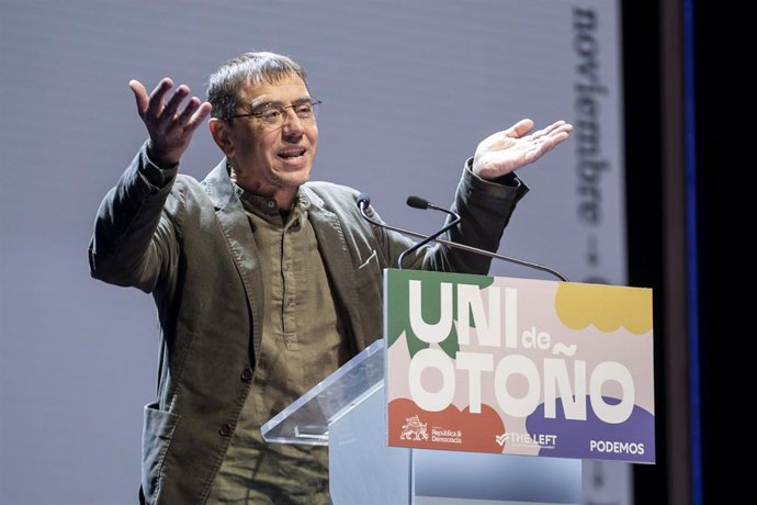 El cofundador de Podemos Juan Carlos Monedero, en el acto de de la 'Uni de otoño' en el Teatro Coliseum