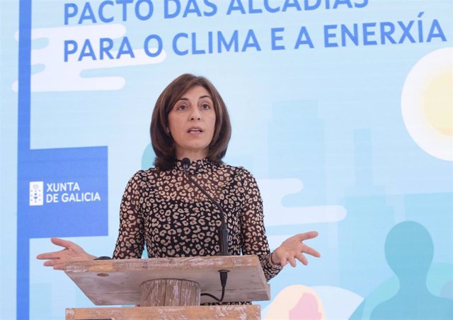 La conselleira de Medio Ambiente, Territorio e Vivenda, Ángeles Vázquez, este viernes durante su intervención en la jornada 'Balance E perspectivas de futuro do Pacto das alcaldías para o clima e a enerxía de Galicia'