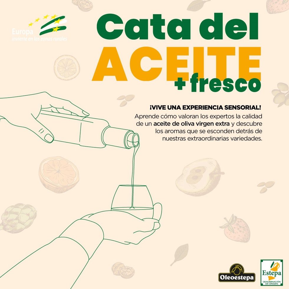Cartel de taller de cata de aceite de oliva de la DO Estepa.