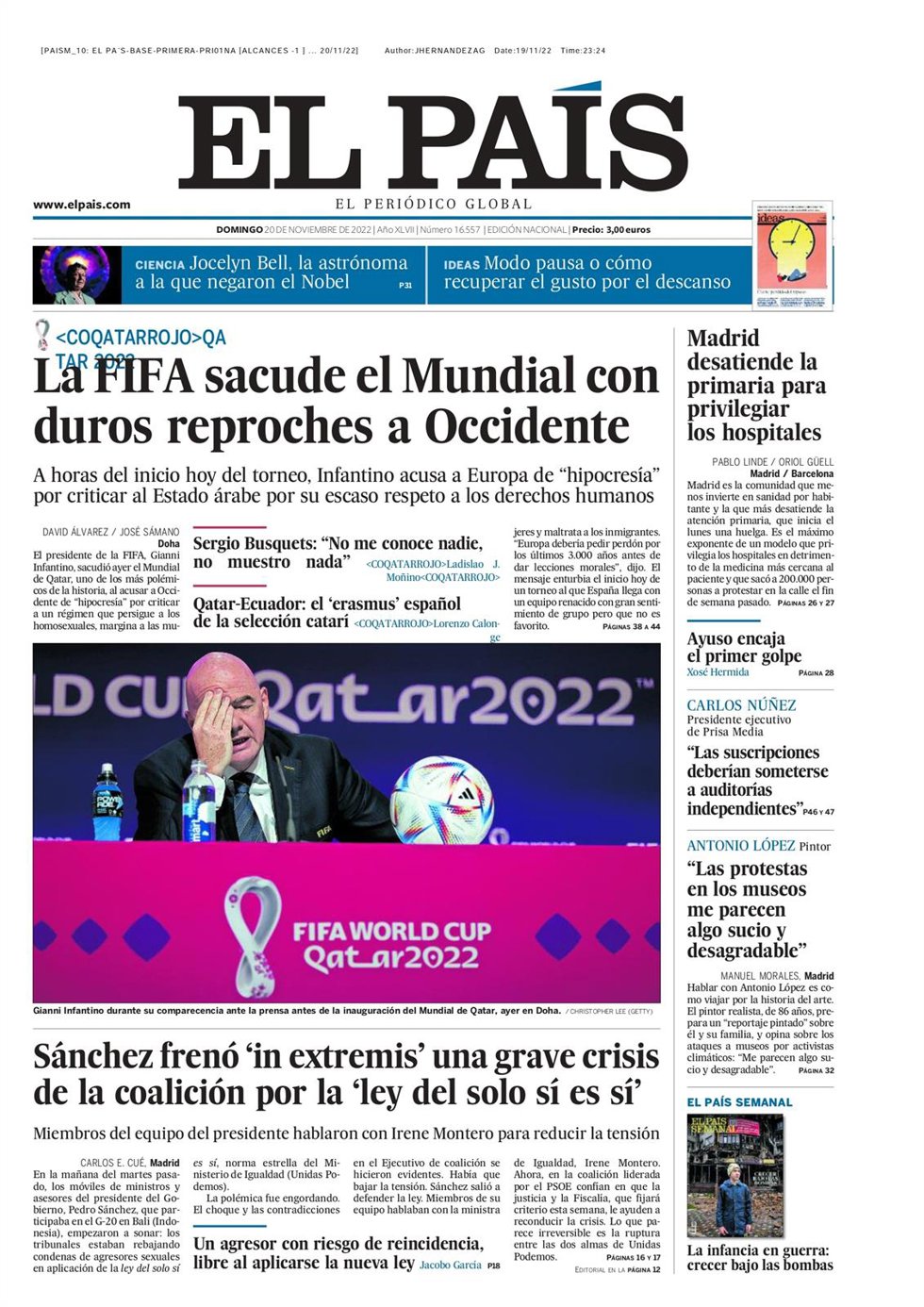 Portada de El País.