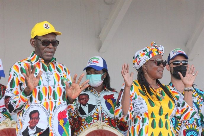 El presidente de Guinea Ecuatorial, Teodoro Obiang Nguema, durante un acto de campaña de cara a las elecciones del 20 de noviembre