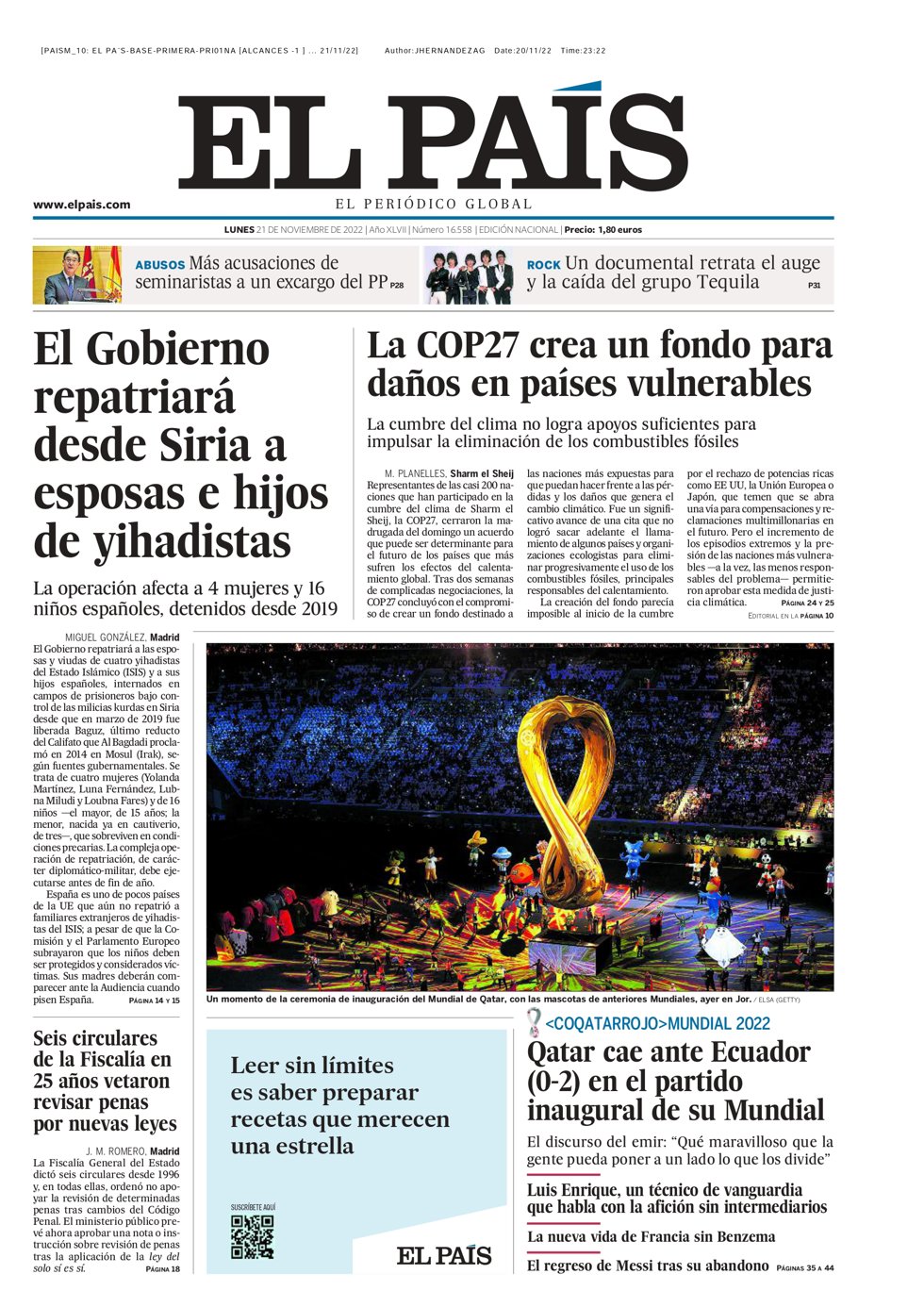 Portada de EL PAÍS