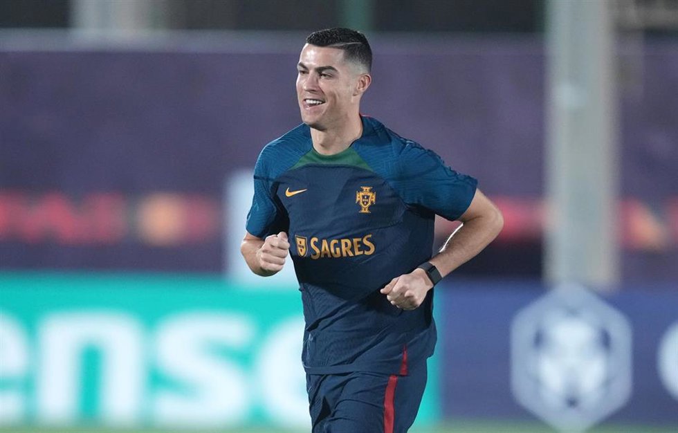 El jugador de Portugal Cristiano Ronaldo, durante un entrenamiento en el Mundial de Catar. 