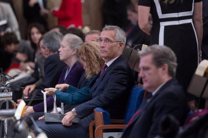 El secretario general de la Organización del Tratado del Atlántico Norte (OTAN), Jens Stoltenberg, durante la sesión plenaria de la tercera jornada de la 68 sesión anual de la Asamblea Parlamentaria, en la sala Auditorio Ground Floor, en el Hotel Meliá