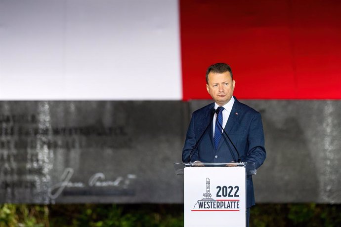 Archivo - 01 September 2022, Poland, Gdansk: Polish Minister of Defence Mariusz Blaszczak delivers a speech during the celebration of the 83rd anniversary of the outbreak of World War II in Westerplatte. Photo: Mateusz Slodkowski/SOPA Images via ZUMA Pr
