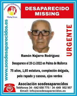 Alerta por desaparición de Ramón Najarro Rodríguez.