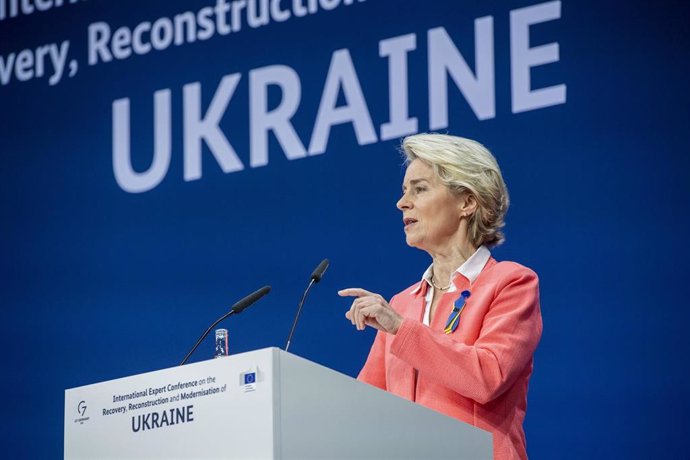 Ursula Von der Leyen, presidenta de la Comisión Europea, en la conferencia para la reconstrucción de Ucrania