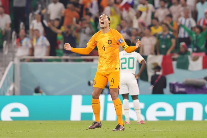 Virgil van Dijk of Netherlands celebrates after the 0-1 goal during the FIFA World Cup 2022, Group A football match between Senegal and Netherlands on November 21, 2022 at Al Thumama Stadium in Doha, Qatar - Photo Sebastian El-Saqqa / firo Sportphoto / 