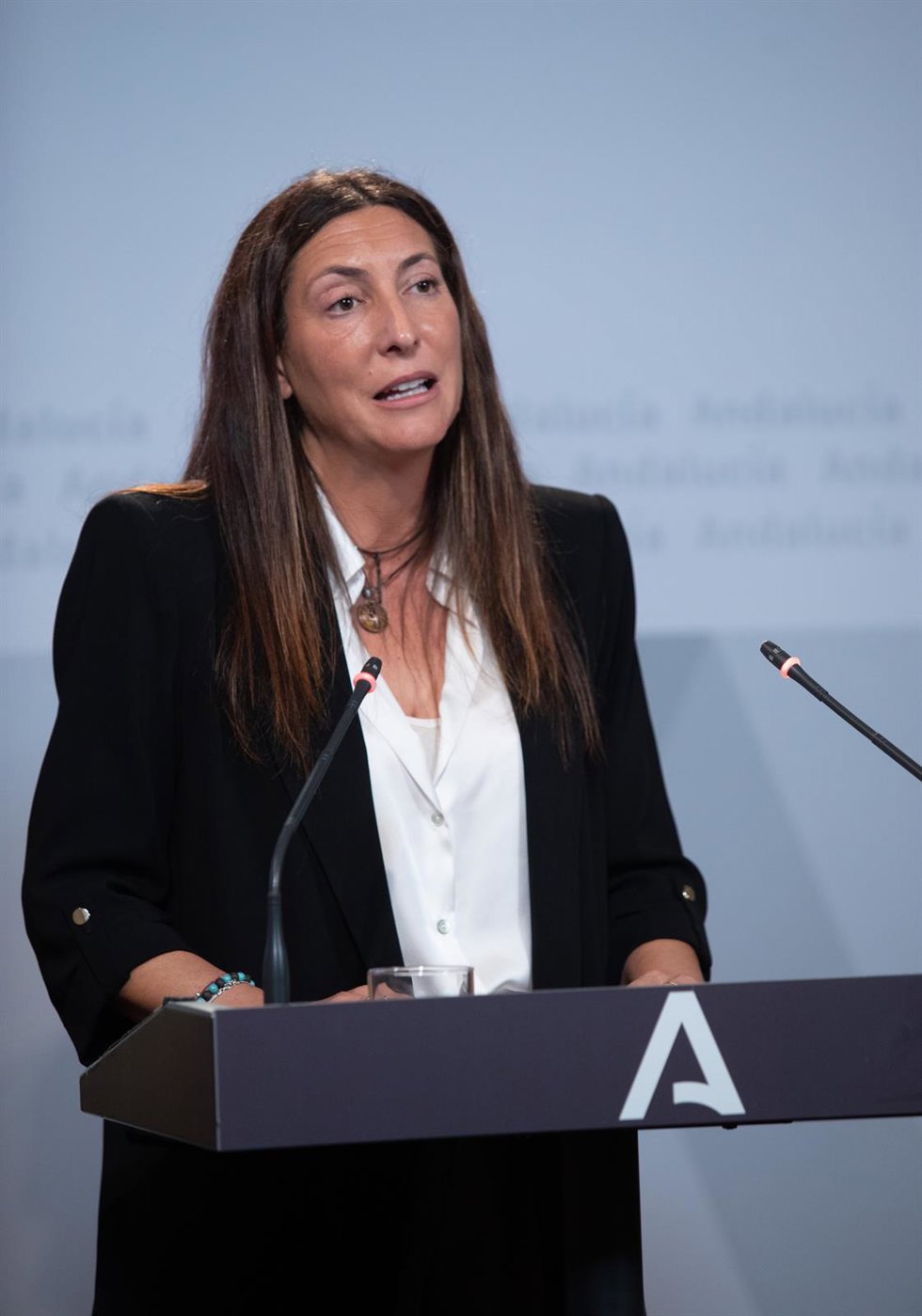 La consejera de Inclusión Social, Juventud, Familias e Igualdad, Loles López, durante la rueda de prensa posterior al Consejo de Gobierno de la Junta de Andalucía, a 22 de noviembre de 2022, en Sevilla (Andalucía, España). Como cada martes, el Consejo d