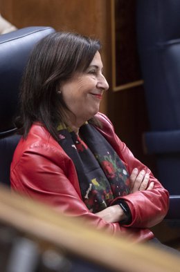 La ministra de Defensa, Margarita Robles, durante una sesión plenaria en el Congreso de los Diputados
