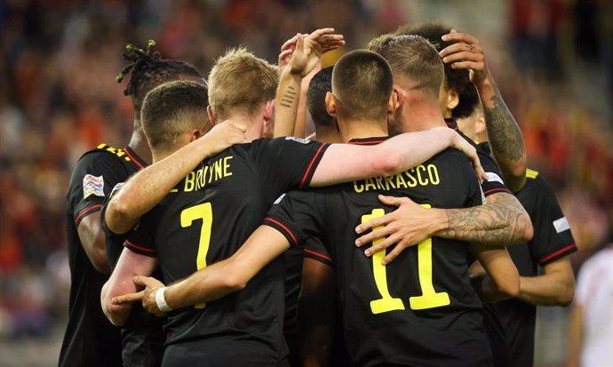 Archivo - 08 June 2022, Belgium, Brussels: Belgium's Kevin De Bruyne celebrates scoring his side's second goal with teammates during the UEFA Nations League Group D soccer match between Belgium and Poland at King Baudouin Stadium. Photo: Virginie Lefour