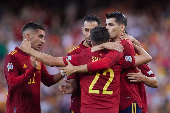 Archivo - Alvaro Morata of Spain celebrates a goal during the UEFA Nations League, Group A2, football match played between Spain and Portugal at Benito Villamarin stadium on June 2, 2022, in Sevilla, Spain.