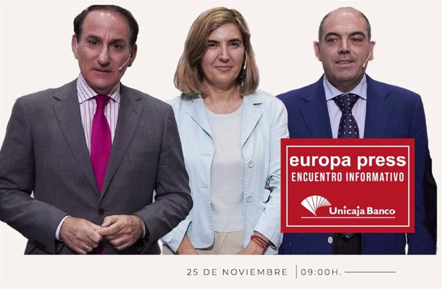 Cartel anunciador del encuentro informativo de Europa Press con la consejera de Empleo, Rocío Blanco, y los presidentes de CEA, Javier González de Lara, y ATA, Lorenzo Amor, en Málaga el 25 de noviembre