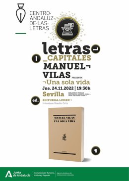 Cartel anunciador del encuentro con Manuel Vilas en el ciclo 'Letras Capitales'.